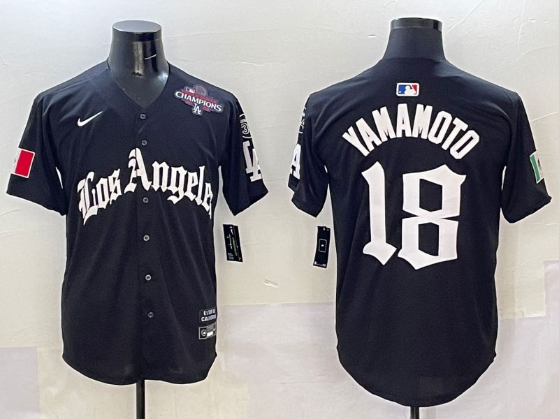 Men Los Angeles Dodgers #18 Yamamoto Black Five generations Joint Name 2025 Nike MLB Jersey style 8